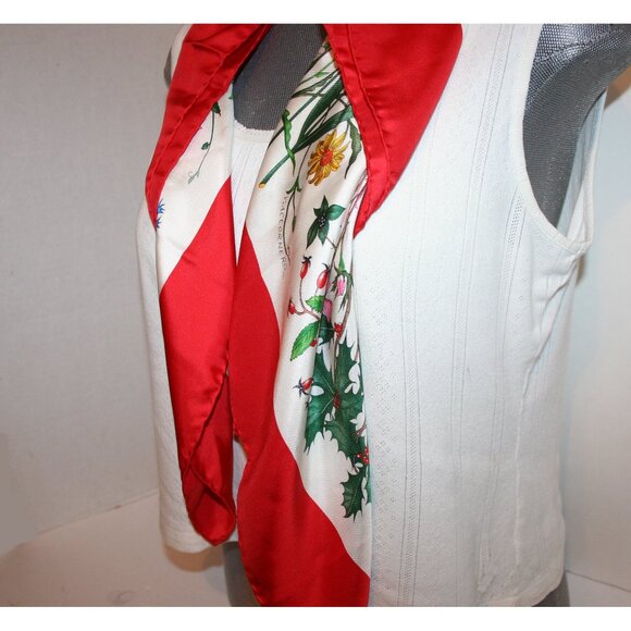 Vtg Gucci Red/White/Green/Pink/Blue Floral Design Silk Scarf - Picture 5 of 9